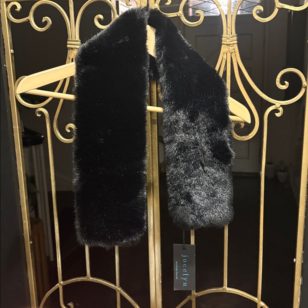 Black faux fur scarf soft like butter has a slit Fur Scarf ski neck warmer